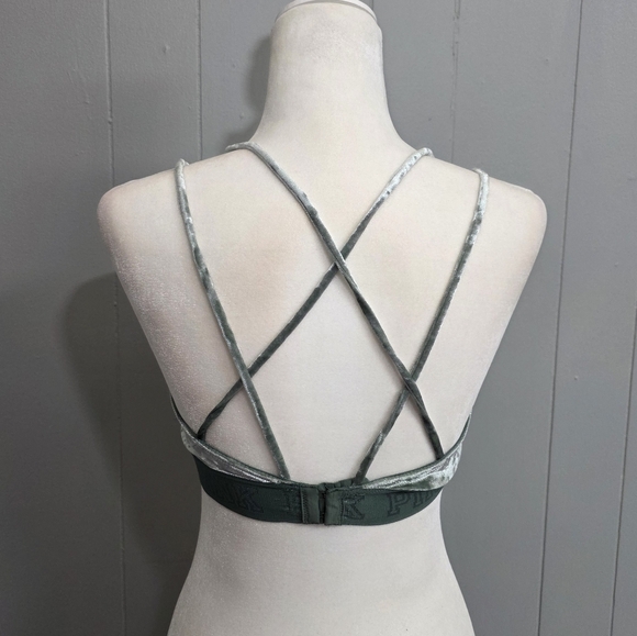 Victoria Secret Pink Green Velvet Triangle Bralette Y2k Retro Size M - Picture 7 of 11